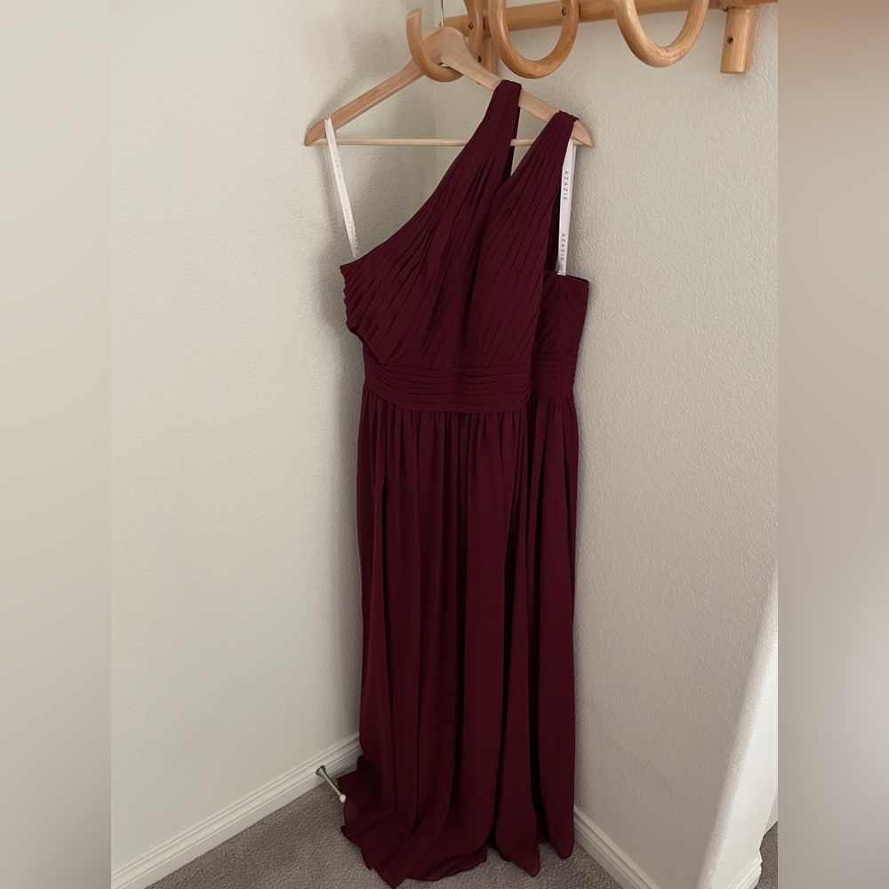 AZAZIE MOLLY Cabernet A-Line One Shoulder Chiffon Dress long gown size 8 - Picture 5 of 10